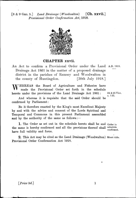Land Drainage (Woodwalton) Provisional Order Confirmation Act 1918