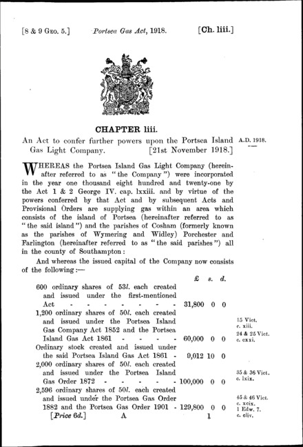 Portsea Gas Act 1918