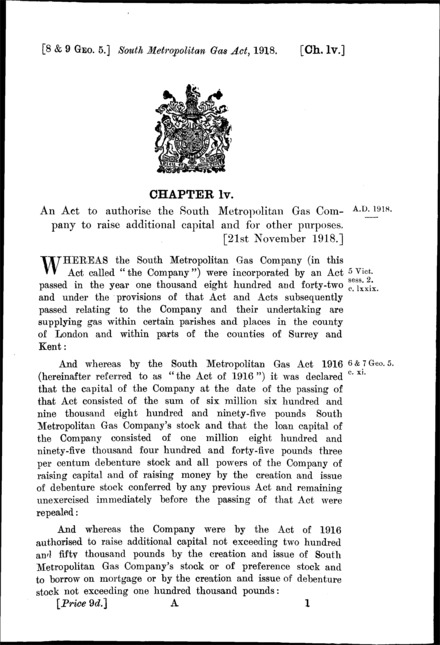 South Metropolitan Gas Act 1918