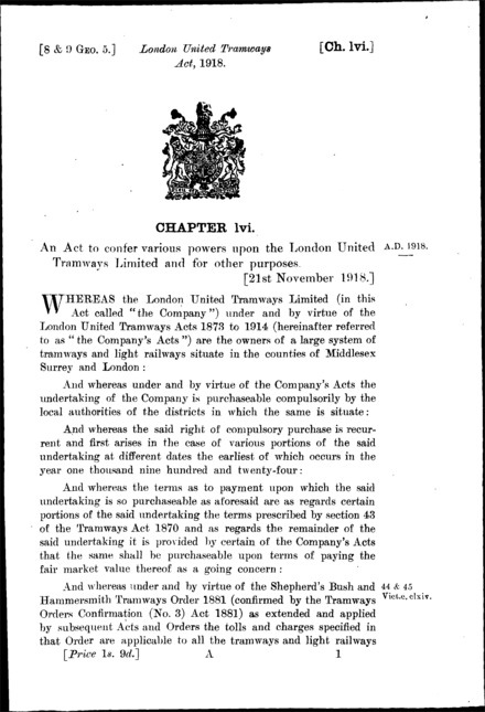 London United Tramways Act 1918