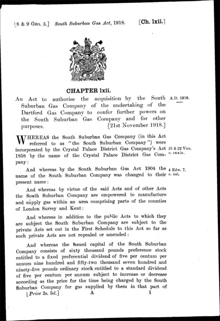 South Suburban Gas Act 1918