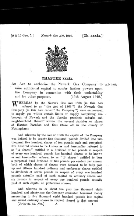 Newark Gas Act 1919