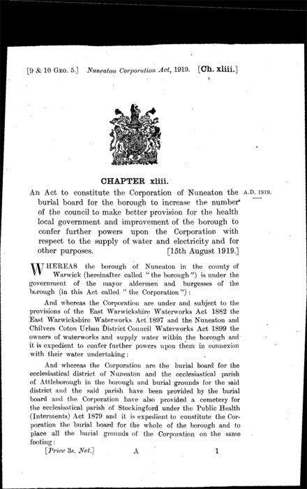 Nuneaton Corporation Act 1919