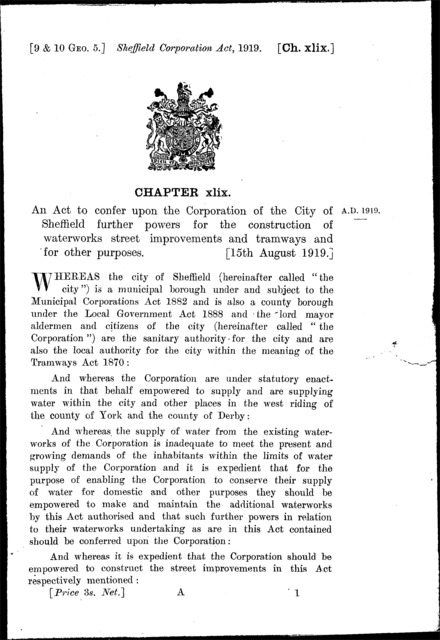 Sheffield Corporation Act 1919