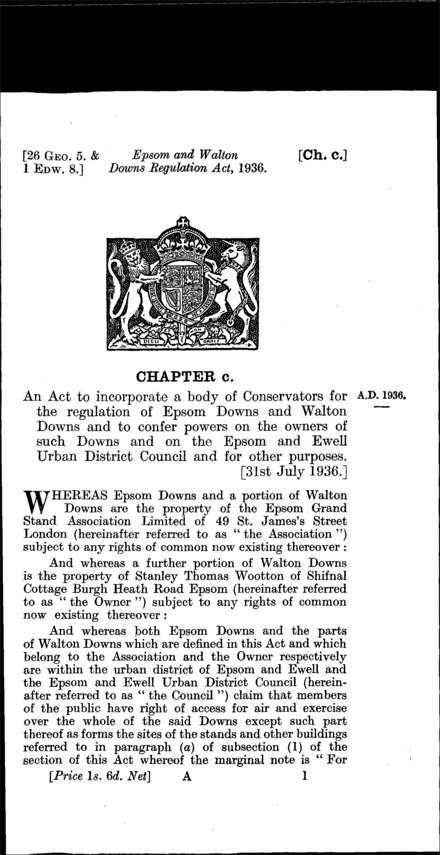 Epsom and Walton Downs Regulation Act 1936