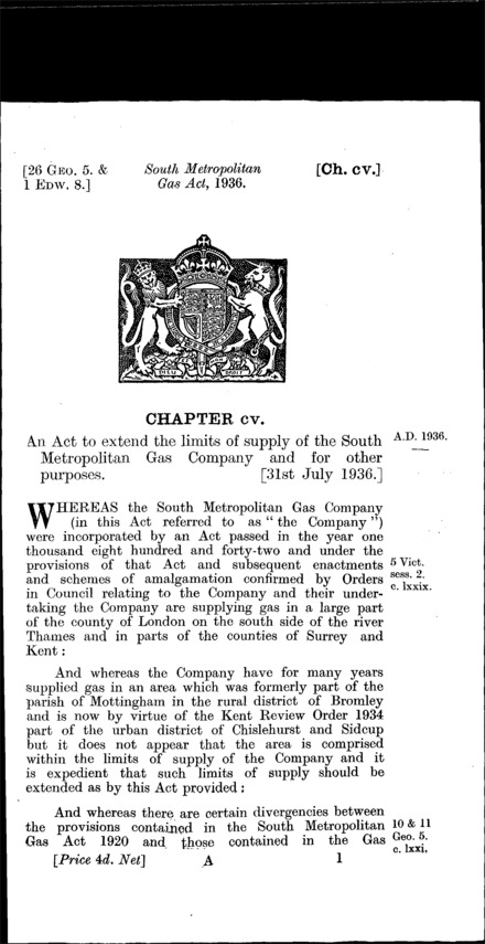 South Metropolitan Gas Act 1936