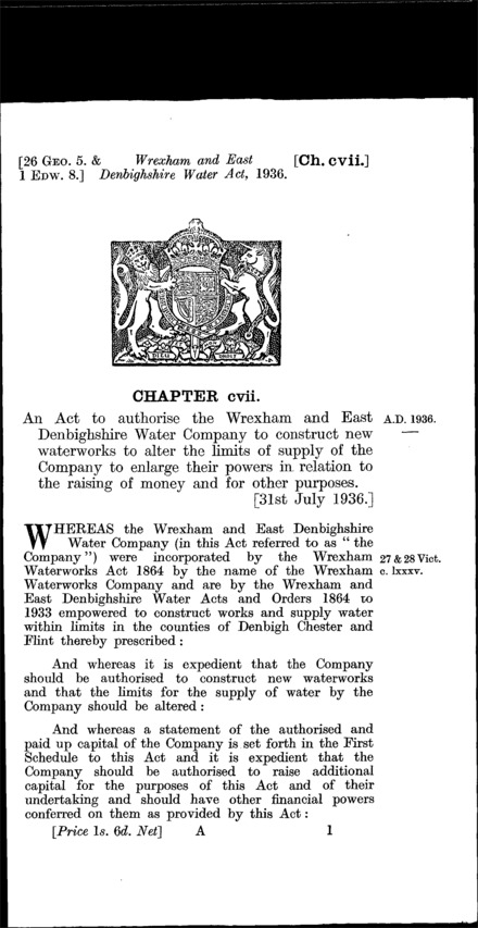 Wrexham and East Denbighshire Water Act 1936