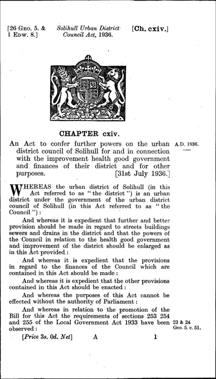 Solihull Urban District Council Act 1936