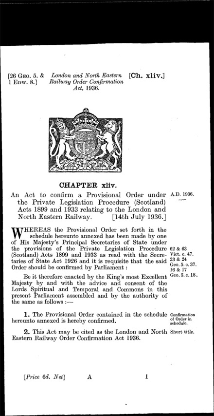 London and North Eastern Railway Order Confirmation Act 1936