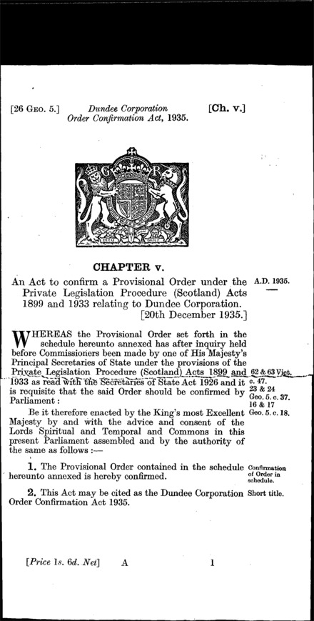 Dundee Corporation Order Confirmation Act 1935