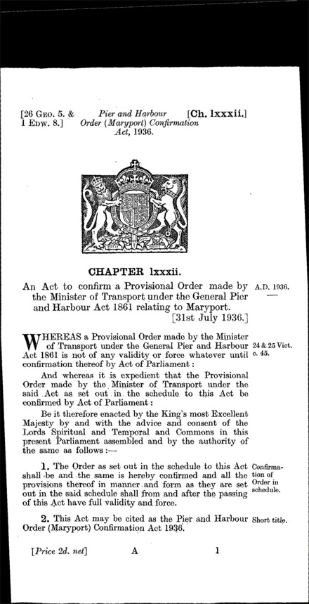 Pier and Harbour Order (Maryport) Confirmation Act 1936
