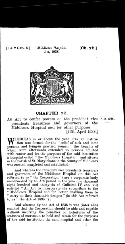 Middlesex Hospital Act 1938