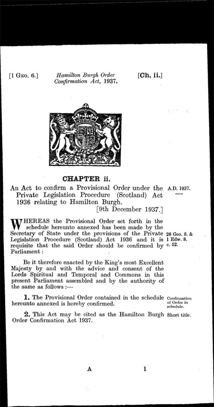 Hamilton Burgh Order Confirmation Act 1937