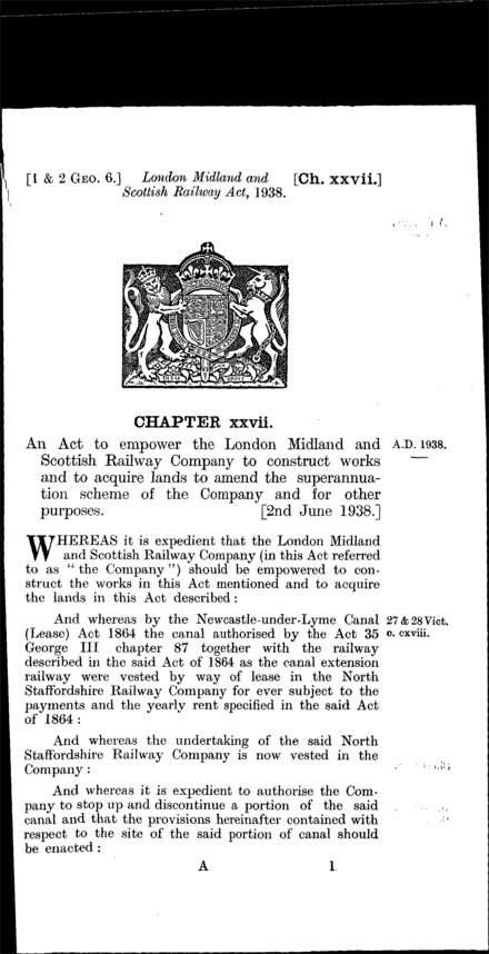 London, Midland and Scottish Railway Act 1938