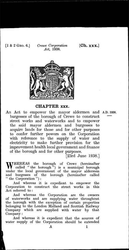 Crewe Corporation Act 1938