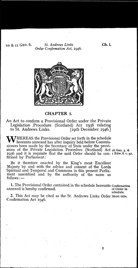 St. Andrews Links Order Confirmation Act 1946
