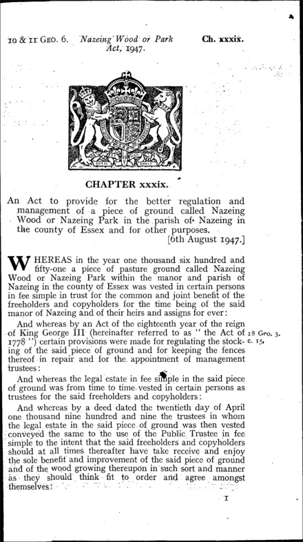 Nazeing Wood or Park Act 1947
