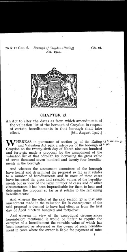 Borough of Croydon (Rating) Act 1947