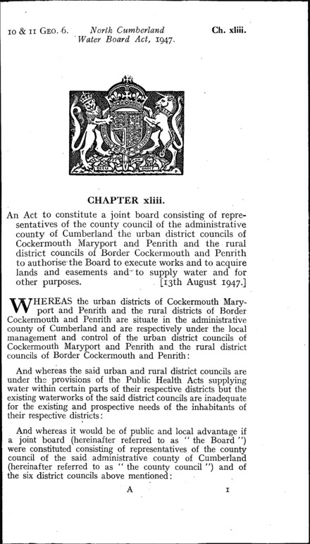 North Cumberland Water Board Act 1947