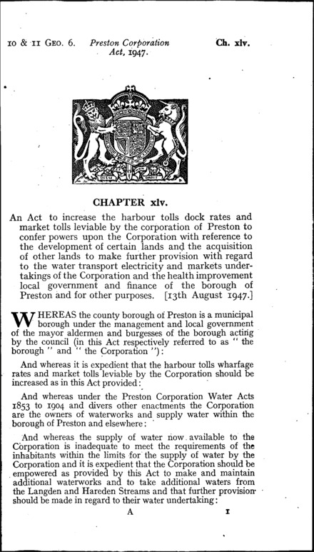 Preston Corporation Act 1947