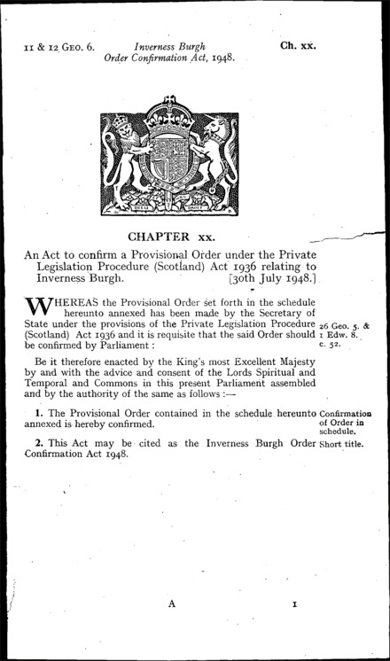 Inverness Burgh Order Confirmation Act 1948