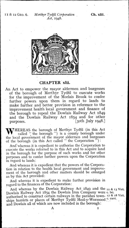 Merthyr Tydfil Corporation Act 1948