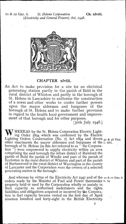 St. Helens Corporation (Electricity and General Powers) Act 1948