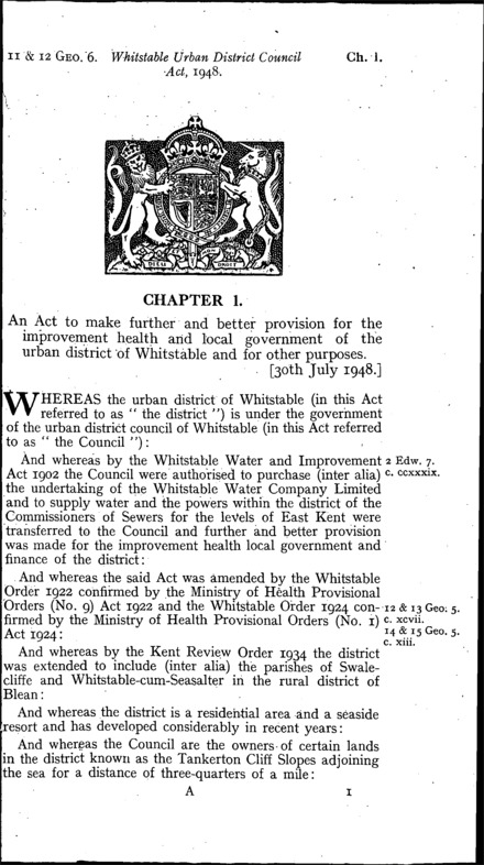 Whitstable Urban District Council Act 1948