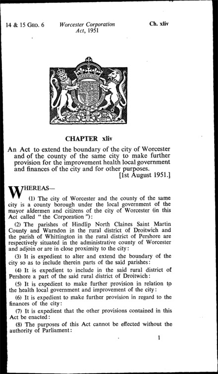 Worcester Corporation Act 1951