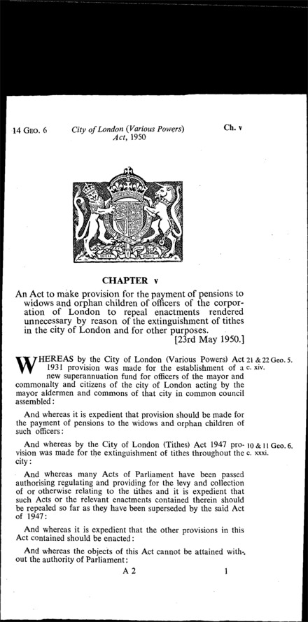 City of London (Various Powers) Act 1950