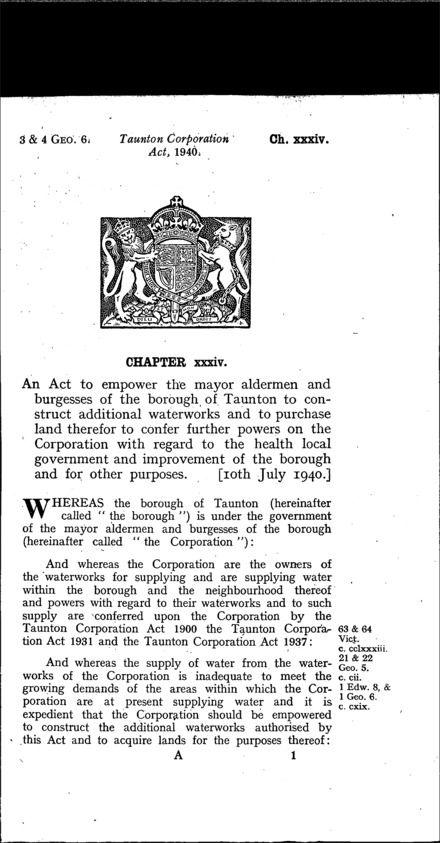 Taunton Corporation Act 1940