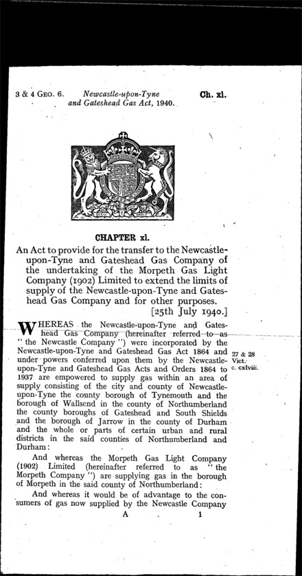 Newcastle-upon-Tyne and Gateshead Gas Act 1940