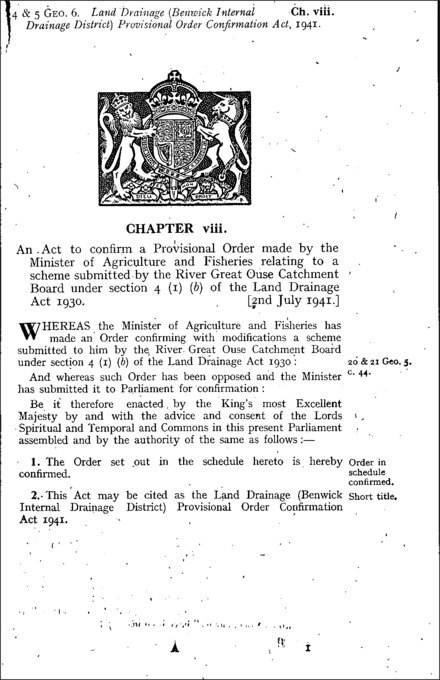 Land Drainage (Benwick Internal Drainage District) Provisional Order Confirmation Act 1941