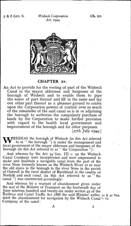 Wisbech Corporation Act 1944