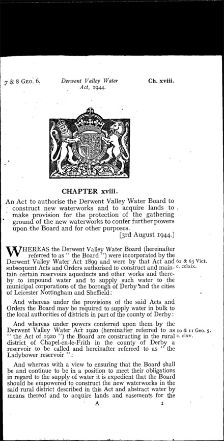 Derwent Valley Water. Act 1944