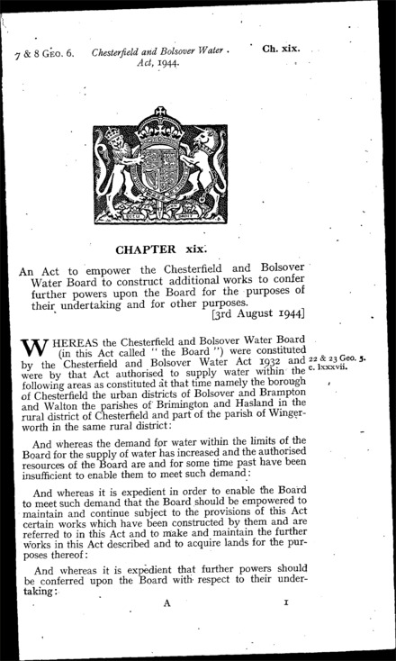 Chesterfield and Bolsover Water Act 1944