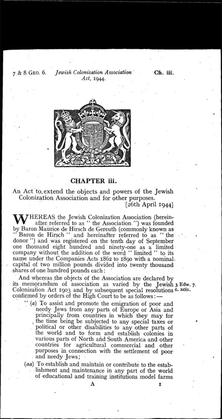 Jewish Colonization Association Act 1944