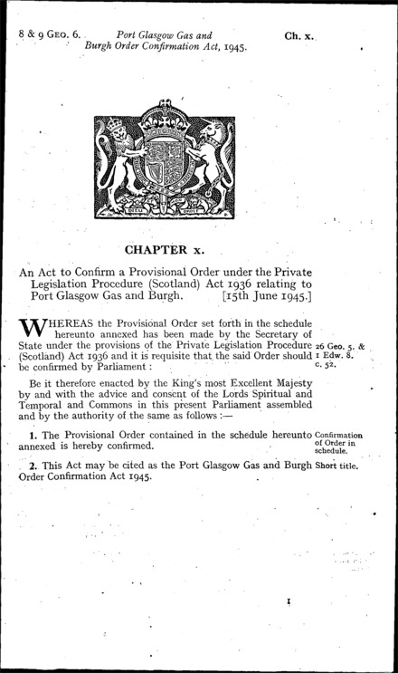 Port Glasgow Gas and Burgh Order Confirmation Act 1945