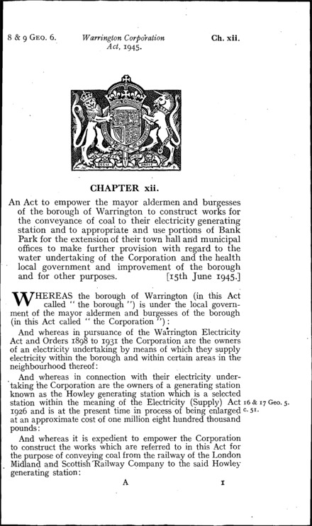 Warrington Corporation Act 1945