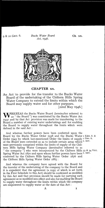 Bucks Water Board Act 1946