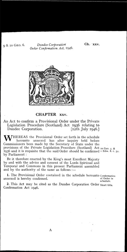 Dundee Corporation Order Confirmation Act 1946