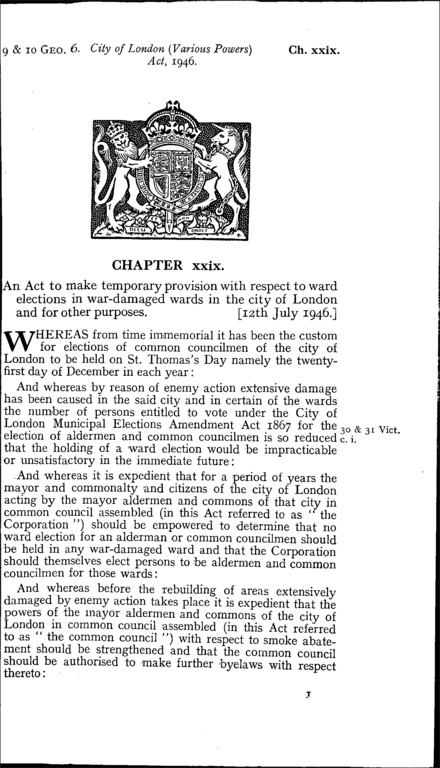 City of London (Various Powers) Act 1946