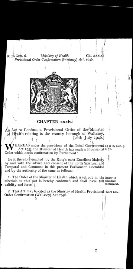 Ministry of Health Provisional Order Confirmation (Wallasey) Act 1946