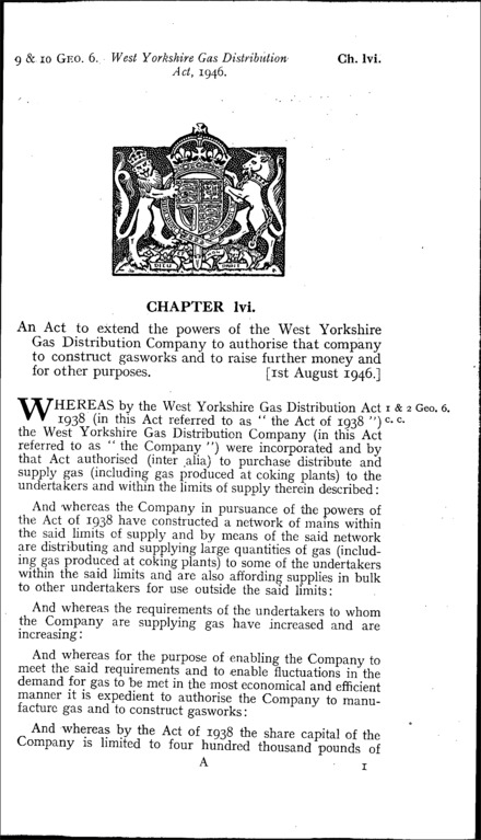 West Yorkshire Gas Distribution Act 1946