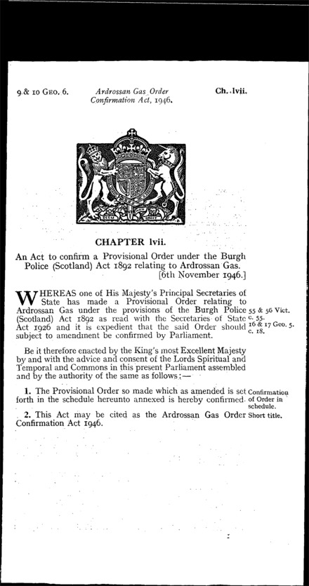 Ardrossan Gas Order Confirmation Act 1946