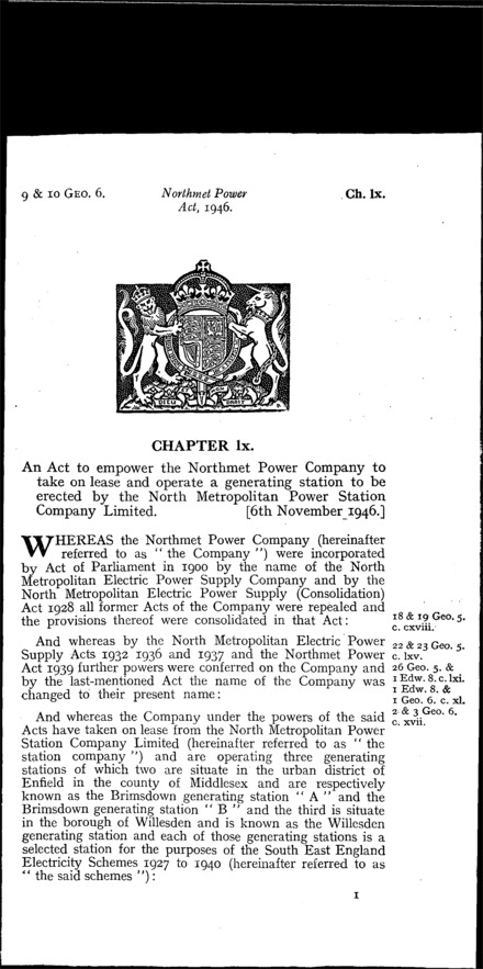 Northmet Power Act 1946