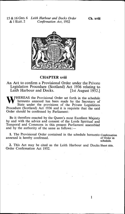 Leith Harbour and Docks Order Confirmation Act 1952