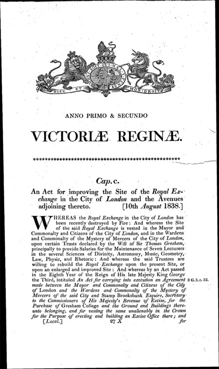 Royal Exchange Improvement Act 1838