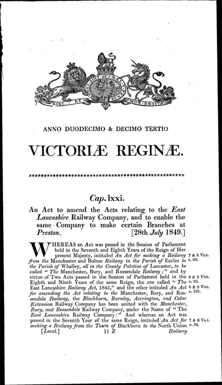 East Lancashire Railway Act 1849