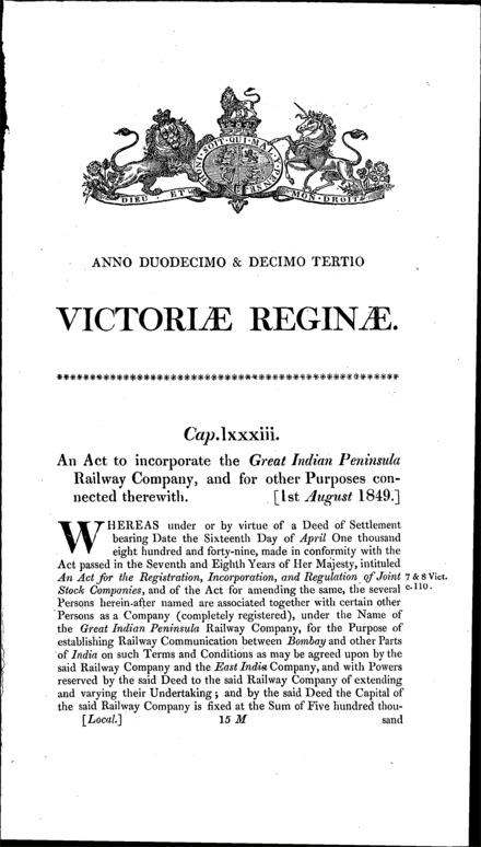 Great Indian Peninsula Railway Company Act 1849